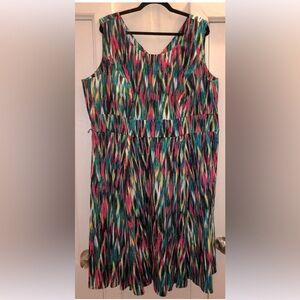 Calvin Klein Multicolor Rainbow Printed Fit Flare Sleeveless Dress Plus Size 22W